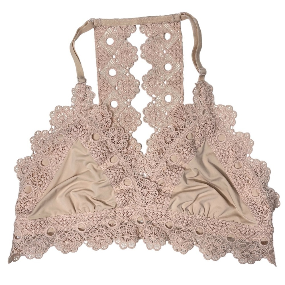 Aerie Bralette Womens Small Lace Daisy Chain V Neck Racerback Bra Pink Blush